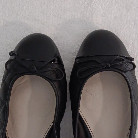 Delman ballet flats black quilt pattern w/ lace bow ties on shiny toe size 7-7.5 - Picture 7 of 11